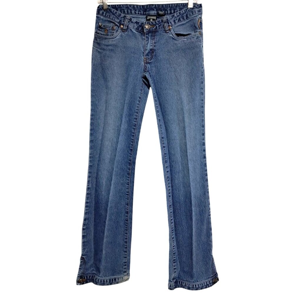 Rocawear Bootcut Jeans Womens Size 3/4 Blue Denim Medium Wash Embroidered Logo Y